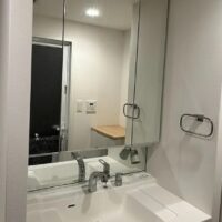 たっぷり収納できるミラーキャビネット付きの洗面化粧台。