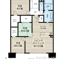 水回りが一直線、家事動線の良さが魅力の3LDKです。 水回りが一直線、家事動線の良さが魅力の3LDKです。