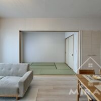 LDKに隣接する６畳の和室は一体として利用すると大空間。お子様が小さなうちは重宝できる空間です。